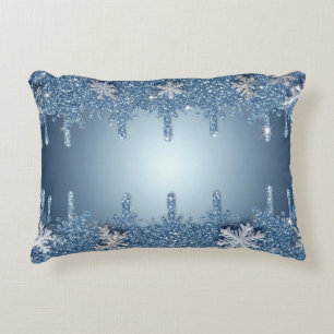 Glitterende Blauwe Sneeuwvlok Frame Met IJskristal Accent Kussen