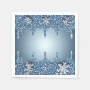 Glitterende Blauwe Sneeuwvlok Frame Met IJskristal Servet