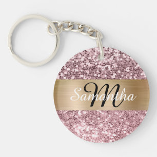 Glitterende Bleek Roze Glitter Gouden Folie Monogr Sleutelhanger
