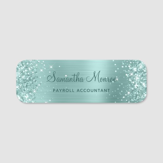 Glitterende Bleek Turquoise Folie Naamplaatje (Voorkant)