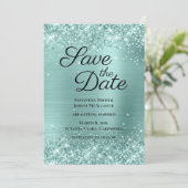 Glitterende Bleek Turquoise Ombre Folie Save The Date (Staand voorkant)