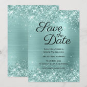 Glitterende Bleek Turquoise Ombre Folie Save The Date (Voorkant / Achterkant)