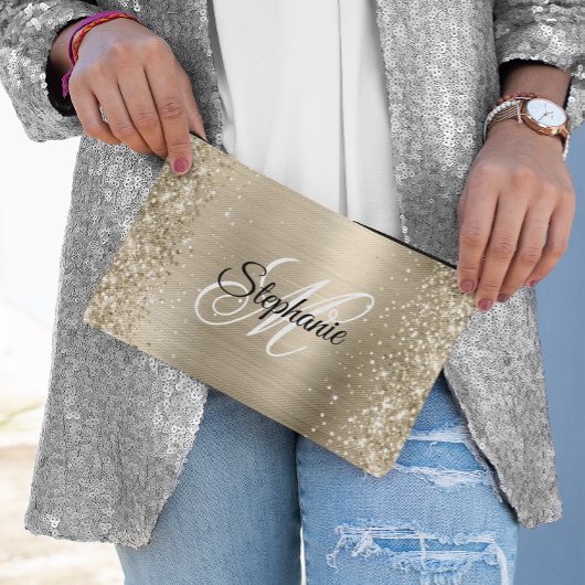Glitterende Bleke Gouden Folie Fantasie Monogram Etui