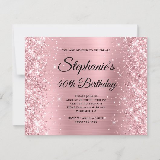 Glitterende Blush Roze Glam Monogram 40e Verjaarda (Voorkant)
