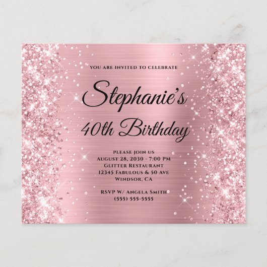 Glitterende Blush Roze Glam Monogram 40e Verjaarda Flyer (Voorkant)