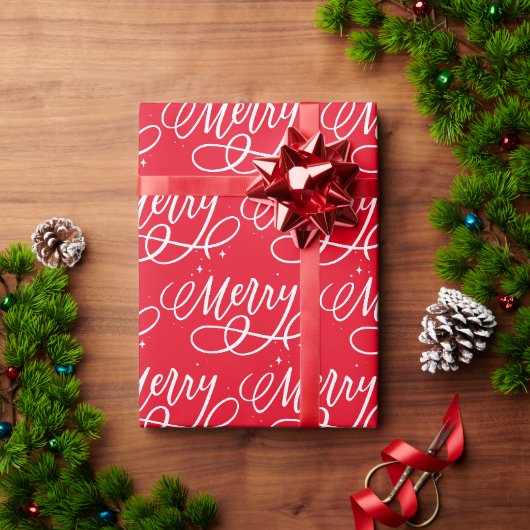 Glitterende Borrelende Script Prettig Kerstfeest Cadeaupapier (Feestdagen Geschenken)