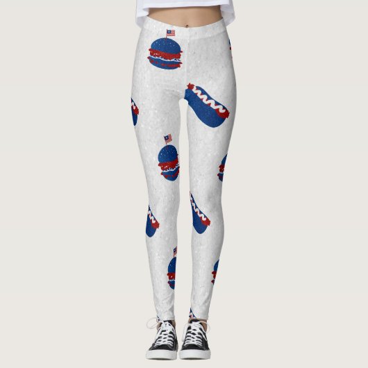 Glitterende Burger & Hotdog 4 juli Leggings (Voorkant)