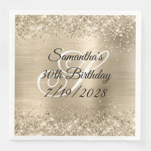 Glitterende Champagne Folie Monogram 30e Verjaarda Servet