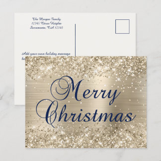 Glitterende Champagne Gouden Folie Navy Prettig Ke Feestdagenkaart