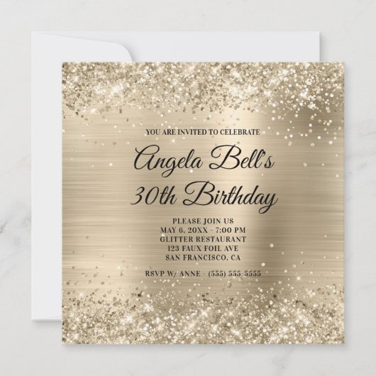 Glitterende Champagnetinten Goud Folie Fantasie Mo Kaart (Voorkant)