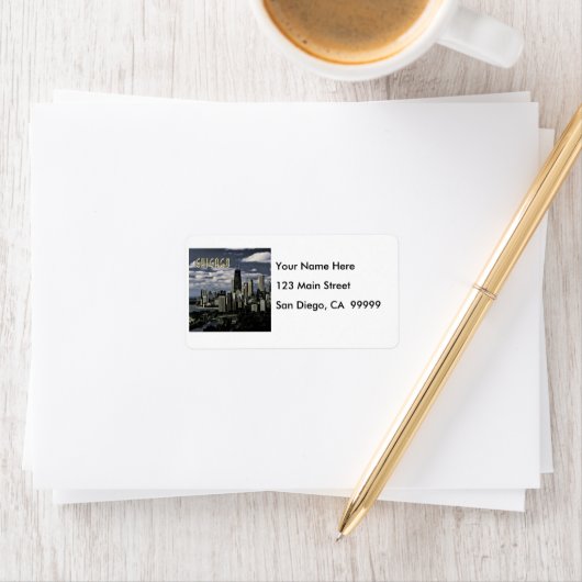 Glitterende Chicago Skyline TEXT Chicago Etiket (Insitu)