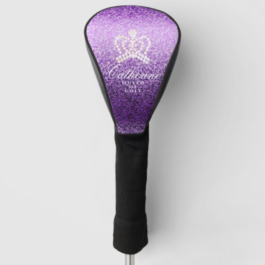 Glitterende Crown Paarse Golf Head Hoesje Golfheadcover (Voorkant)