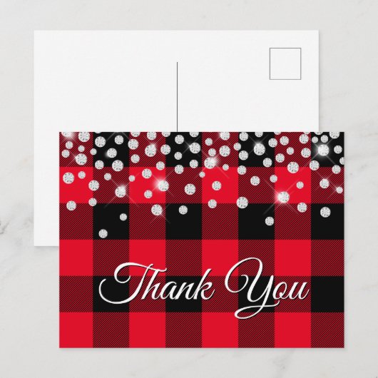 Glitterende diamant rode Buffalo geruite bedankt Briefkaart (Voorkant / Achterkant)