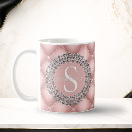 Glitterende Diamanten Blush Roze Monogram Op Maat Koffiemok
