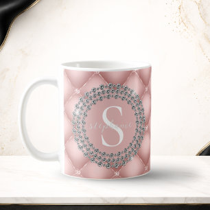 Glitterende Diamanten Blush Roze Monogram Op Maat Koffiemok
