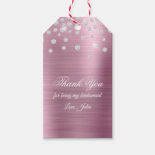 Glitterende diamanten confetti roze folie dank je cadeaulabel (Voorkant)