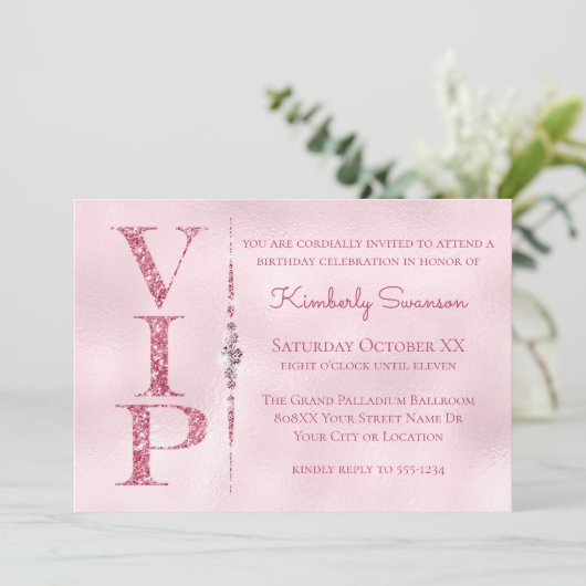 Glitterende Diamanten Roze Glitter VIP Feestje Kaart (Staand voorkant)