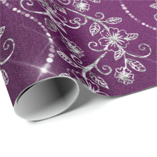 Glitterende diamanten zilveren bloemenpaars grijs  cadeaupapier