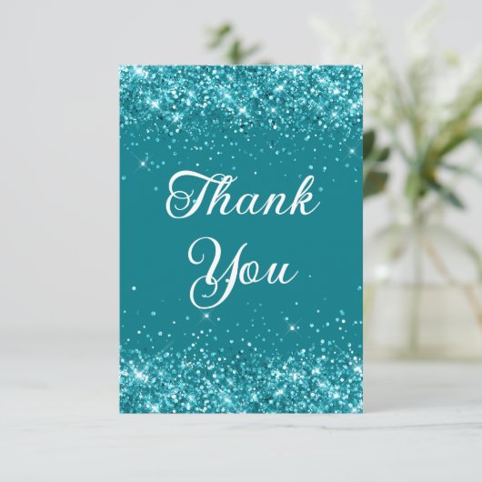 Glitterende donker turquoise 40e verjaardag bedankkaart (Staand voorkant)