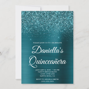 Glitterende donker turquoise folie Quinceañera Kaart