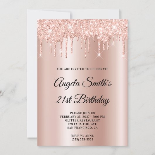 Glitterende Drips Roze Goud Ombre Kaart (Voorkant)