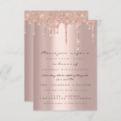 Glitterende druppels roze gouden formele uitnodigi kaart (Voorkant / Achterkant)