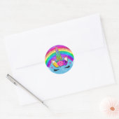 Glitterende Eenhoorn Hoorn Gezicht Feest Regenboog Ronde Sticker (Envelop)
