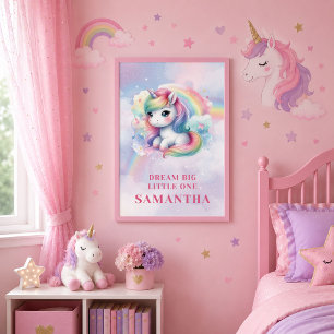 Glitterende Eenhoorn Pastelkleuren Meisje Verjaard Poster
