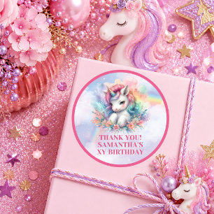 Glitterende Eenhoorn Roze Paarse Meisjes Verjaarda Ronde Sticker
