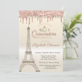 Glitterende Eiffeltoren,Tiara,Druppels Quinceañera Kaart (Staand voorkant)