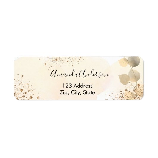 Glitterende eucalyptus gouden retouradres etiket (Voorkant)