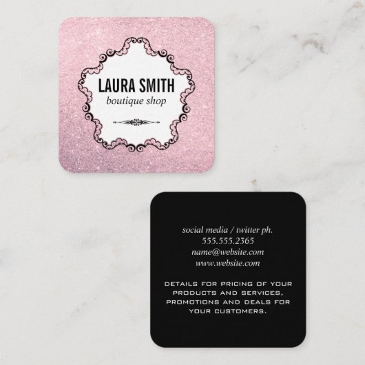 Glitterende Fancy Boutique Vierkante Visitekaartje (Voorkant / Achterkant)