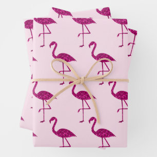 Glitterende flamingo glitterpatroon roze inpakpapier vel