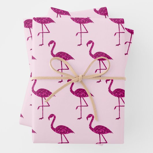 Glitterende flamingo glitterpatroon roze inpakpapier vel (In situ)