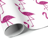 Glitterende flamingo Roze glitterpatroon wit Cadeaupapier (Rol Hoek)