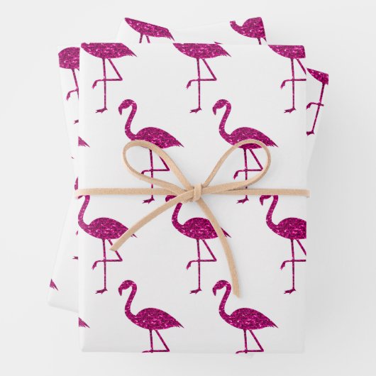 Glitterende flamingo Roze glitterpatroon wit Inpakpapier Vel (In situ)