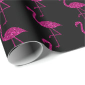 Glitterende flamingo Roze glitterpatroon zwart Cadeaupapier (Rol Hoek)