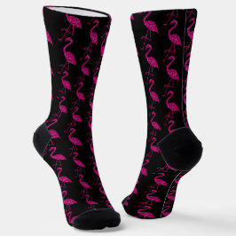 Glitterende flamingo Roze glitterpatroon zwart Sokken