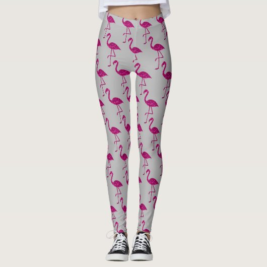 Glitterende flamingo Roze glitters patroon grijs Leggings (Voorkant)
