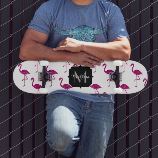 Glitterende flamingo Roze glitters patroon Monogra Skateboard (Buiten 3)