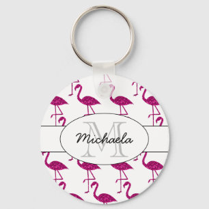 Glitterende flamingo Roze glitters patroon Monogra Sleutelhanger