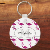 Glitterende flamingo Roze glitters patroon Monogra Sleutelhanger (Voorkant)