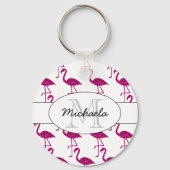 Glitterende flamingo Roze glitters patroon Monogra Sleutelhanger (Achterkant)