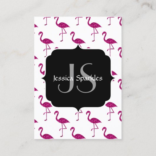 Glitterende flamingo Roze glitters patroon Monogra Visitekaartje (Achterkant)