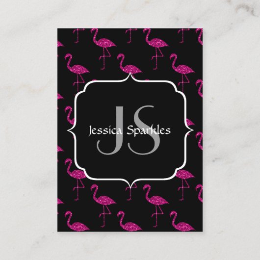 Glitterende flamingo Roze glitters patroon Monogra Visitekaartje (Achterkant)