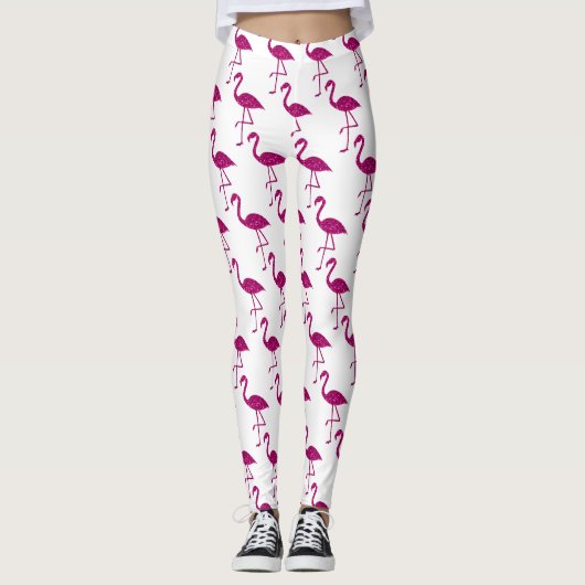 Glitterende flamingo Roze glitters patroon wit Leggings (Voorkant)