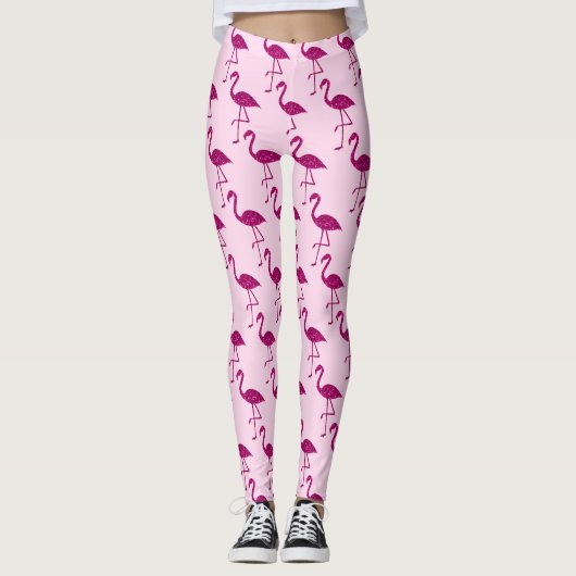 Glitterende flamingo Roze glitterspatroon Leggings (Voorkant)