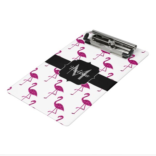 Glitterende flamingo Roze glitterspatroon Monogram Mini Klembord (Angled3)