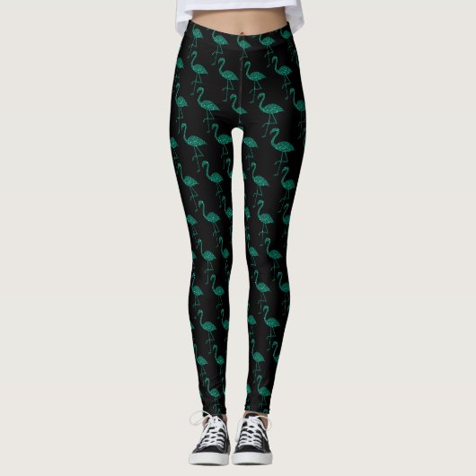Glitterende flamingo Smaragd glinsterend patroon z Leggings (Voorkant)