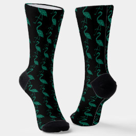 Glitterende flamingo Smaragd glitterpatroon zwart Sokken